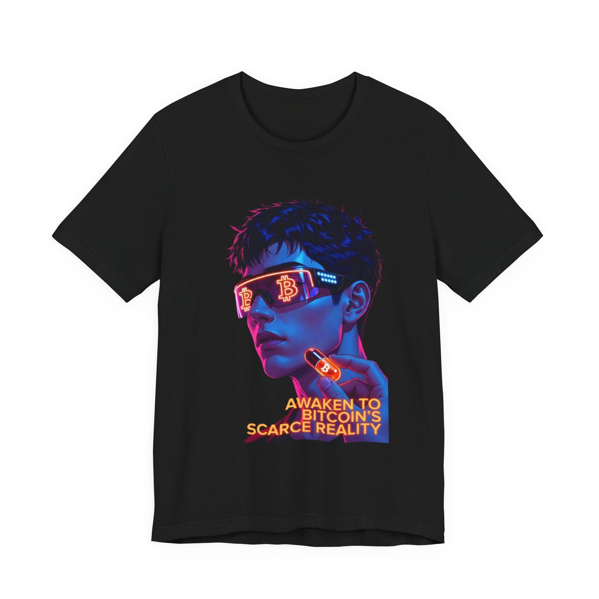 Bitcoin Tee — "AWAKEN TO BITCOIN'S SCARCE REALITY" Orange Pill Graphic T-Shirt