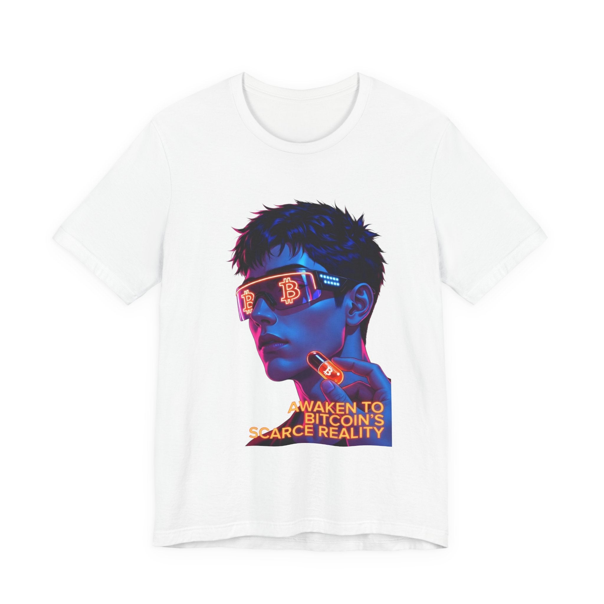 Bitcoin Tee — "AWAKEN TO BITCOIN'S SCARCE REALITY" Orange Pill Graphic T-Shirt