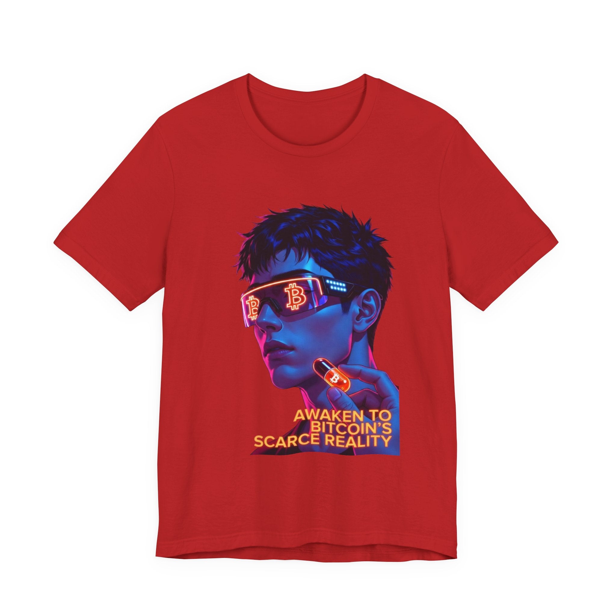 Bitcoin Tee — "AWAKEN TO BITCOIN'S SCARCE REALITY" Orange Pill Graphic T-Shirt