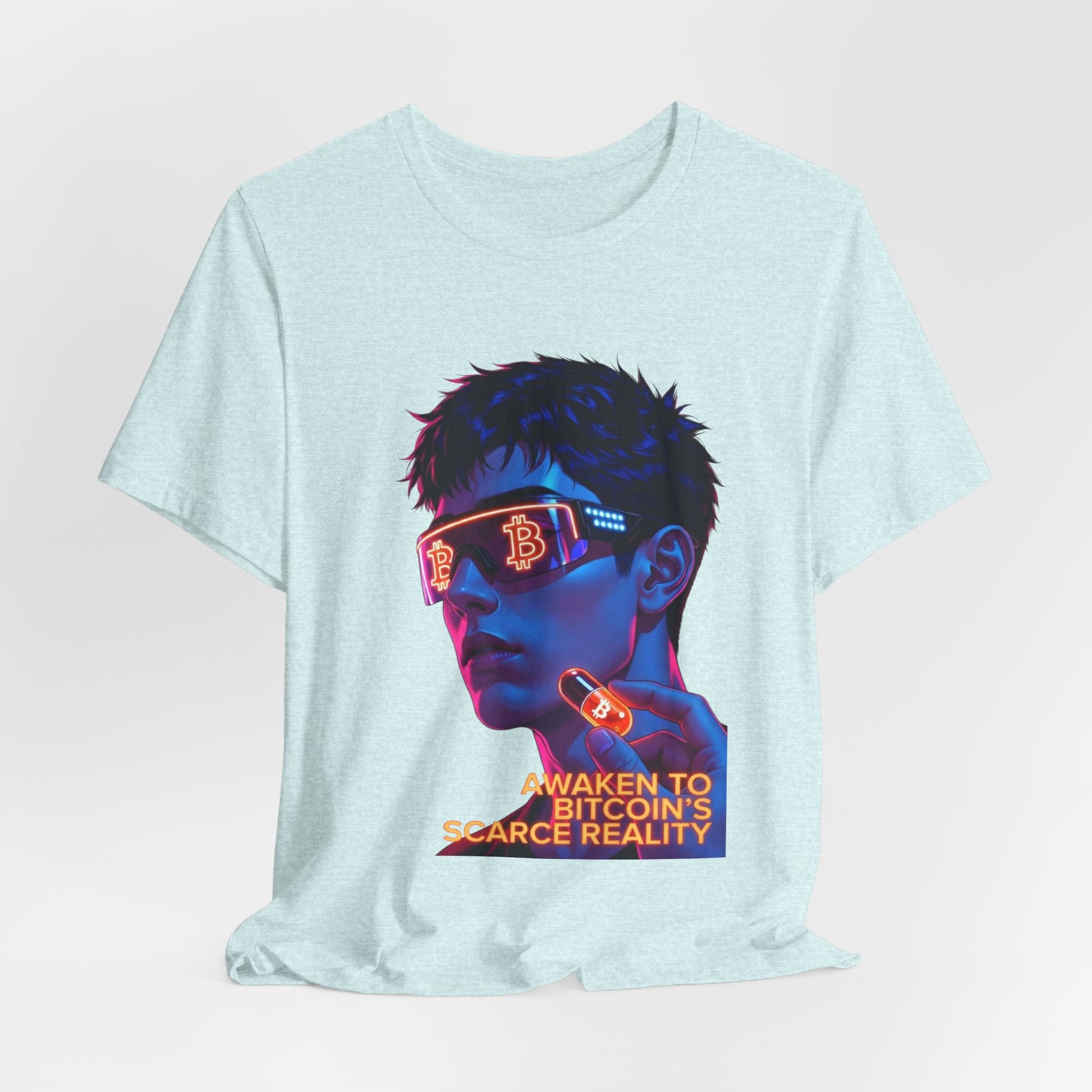 Bitcoin Tee — "AWAKEN TO BITCOIN'S SCARCE REALITY" Orange Pill Graphic T-Shirt