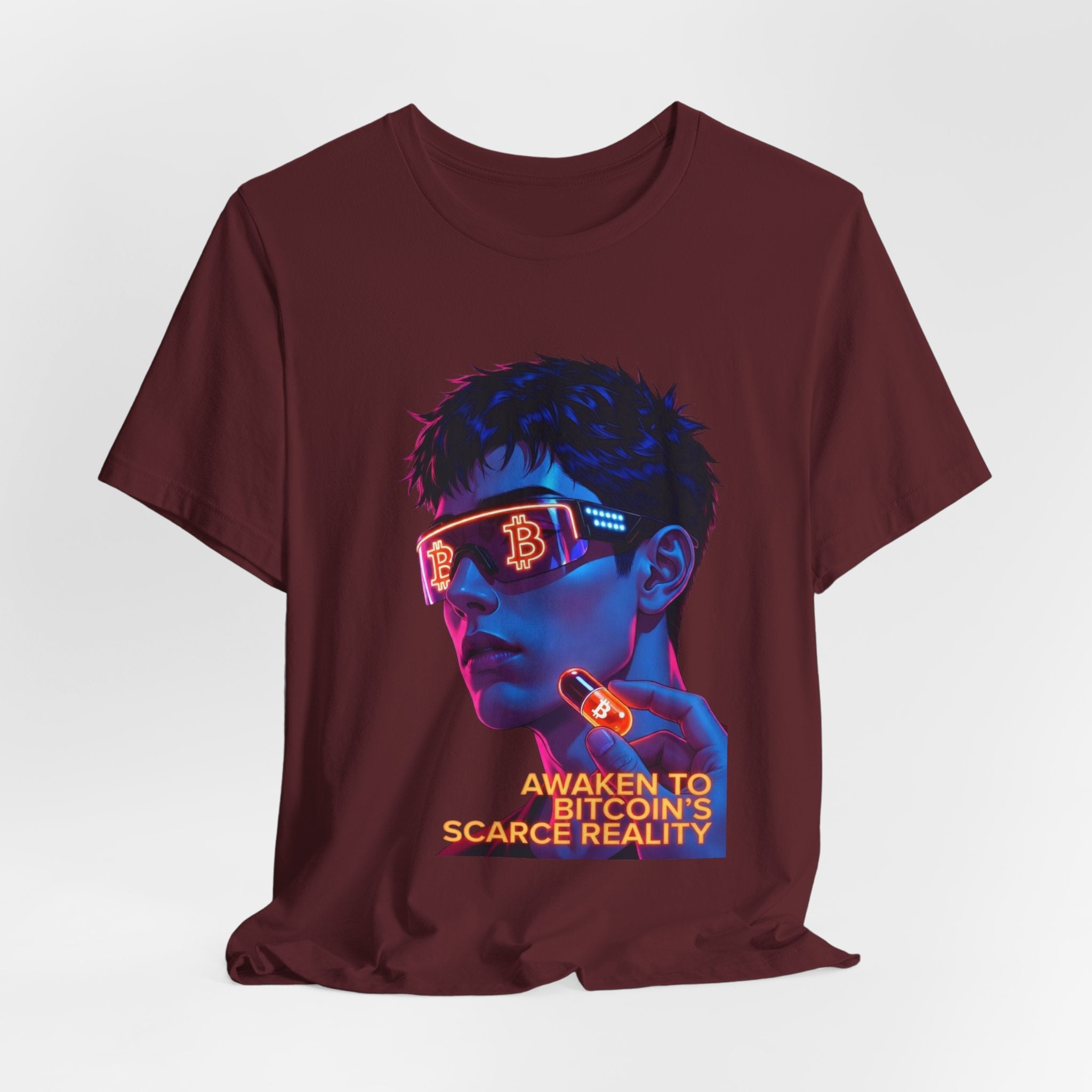 Bitcoin Tee — "AWAKEN TO BITCOIN'S SCARCE REALITY" Orange Pill Graphic T-Shirt