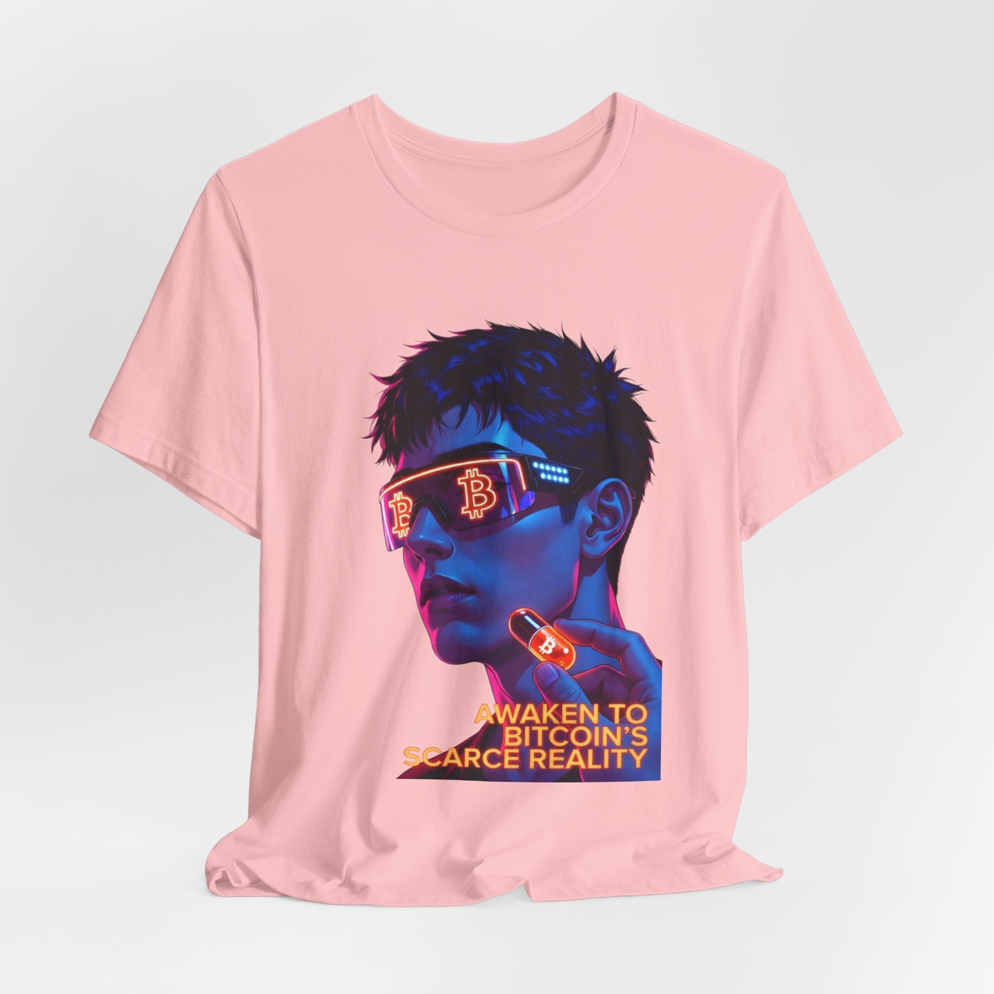 Bitcoin Tee — "AWAKEN TO BITCOIN'S SCARCE REALITY" Orange Pill Graphic T-Shirt