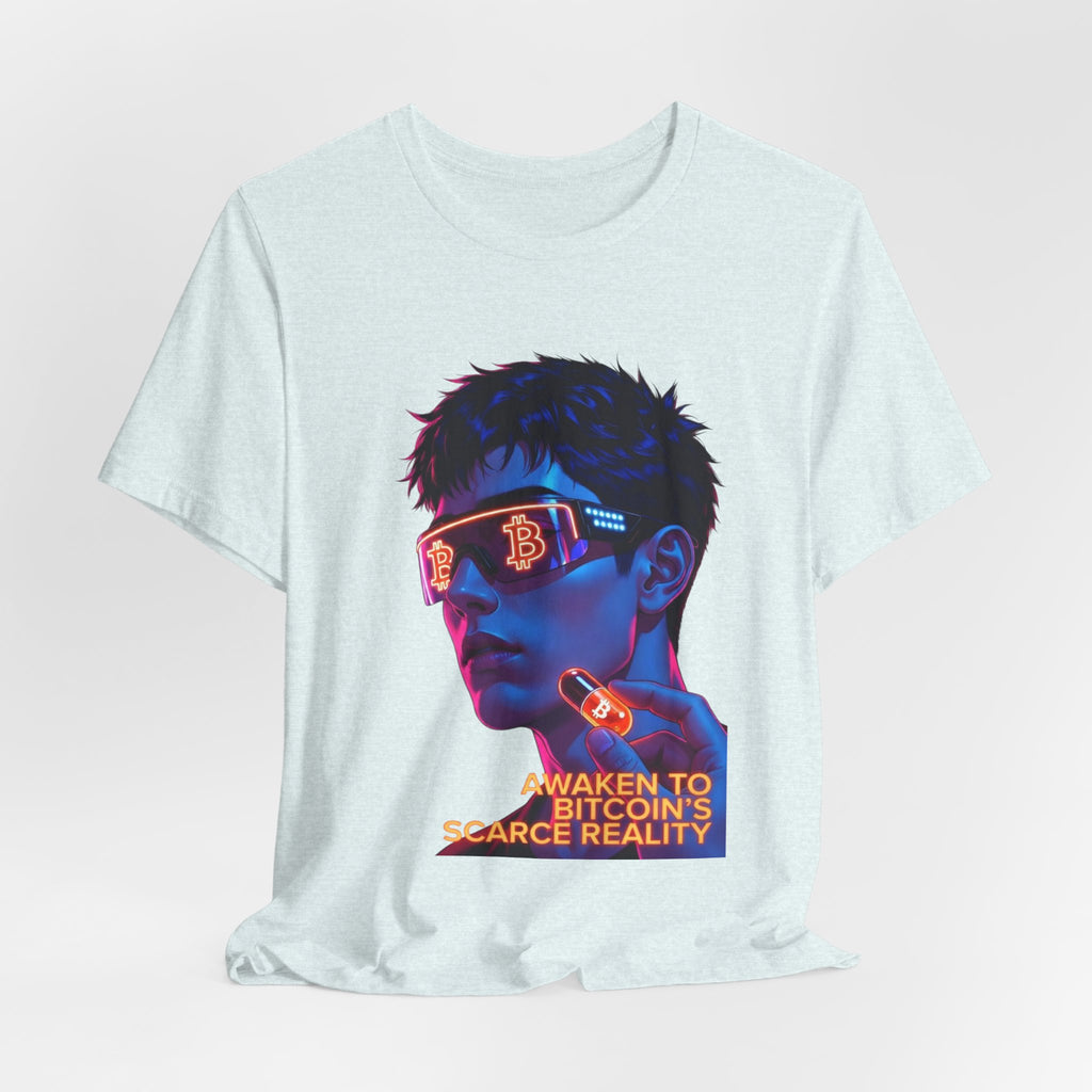 Bitcoin Tee — "AWAKEN TO BITCOIN'S SCARCE REALITY" Orange Pill Graphic T-Shirt