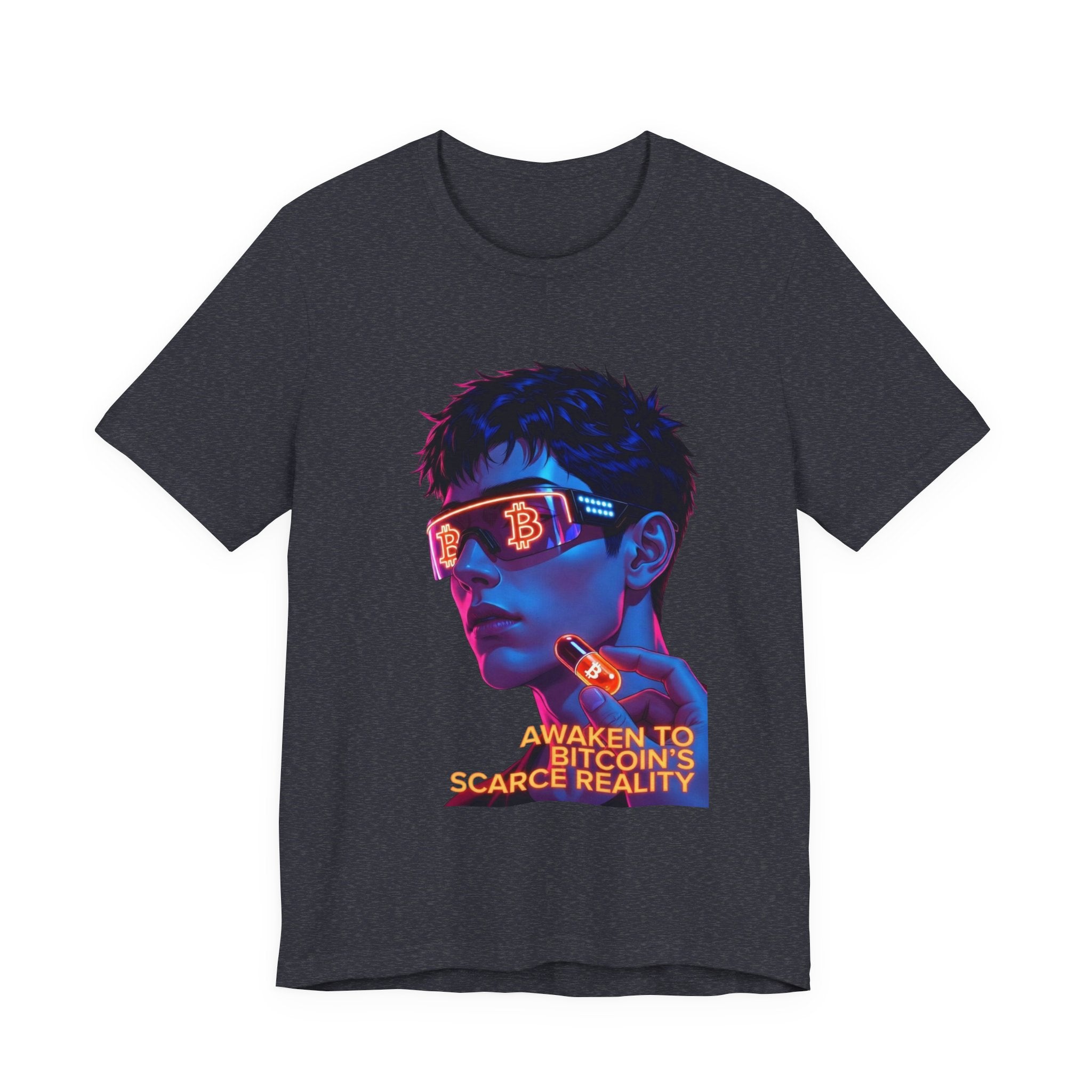 Bitcoin Tee — "AWAKEN TO BITCOIN'S SCARCE REALITY" Orange Pill Graphic T-Shirt