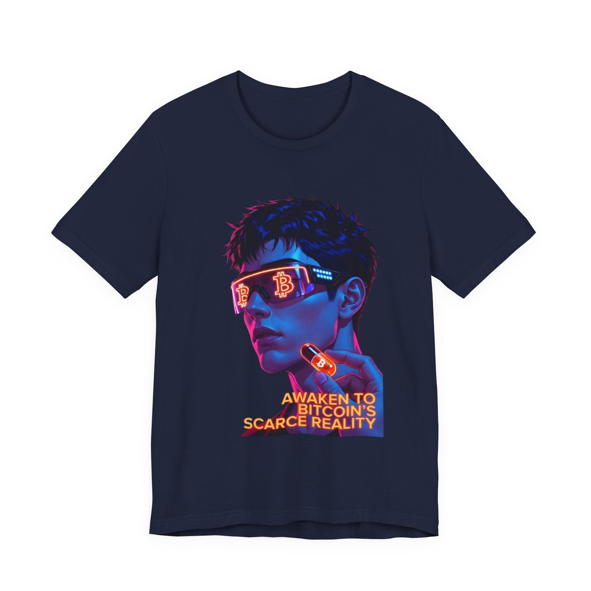 Bitcoin Tee — "AWAKEN TO BITCOIN'S SCARCE REALITY" Orange Pill Graphic T-Shirt