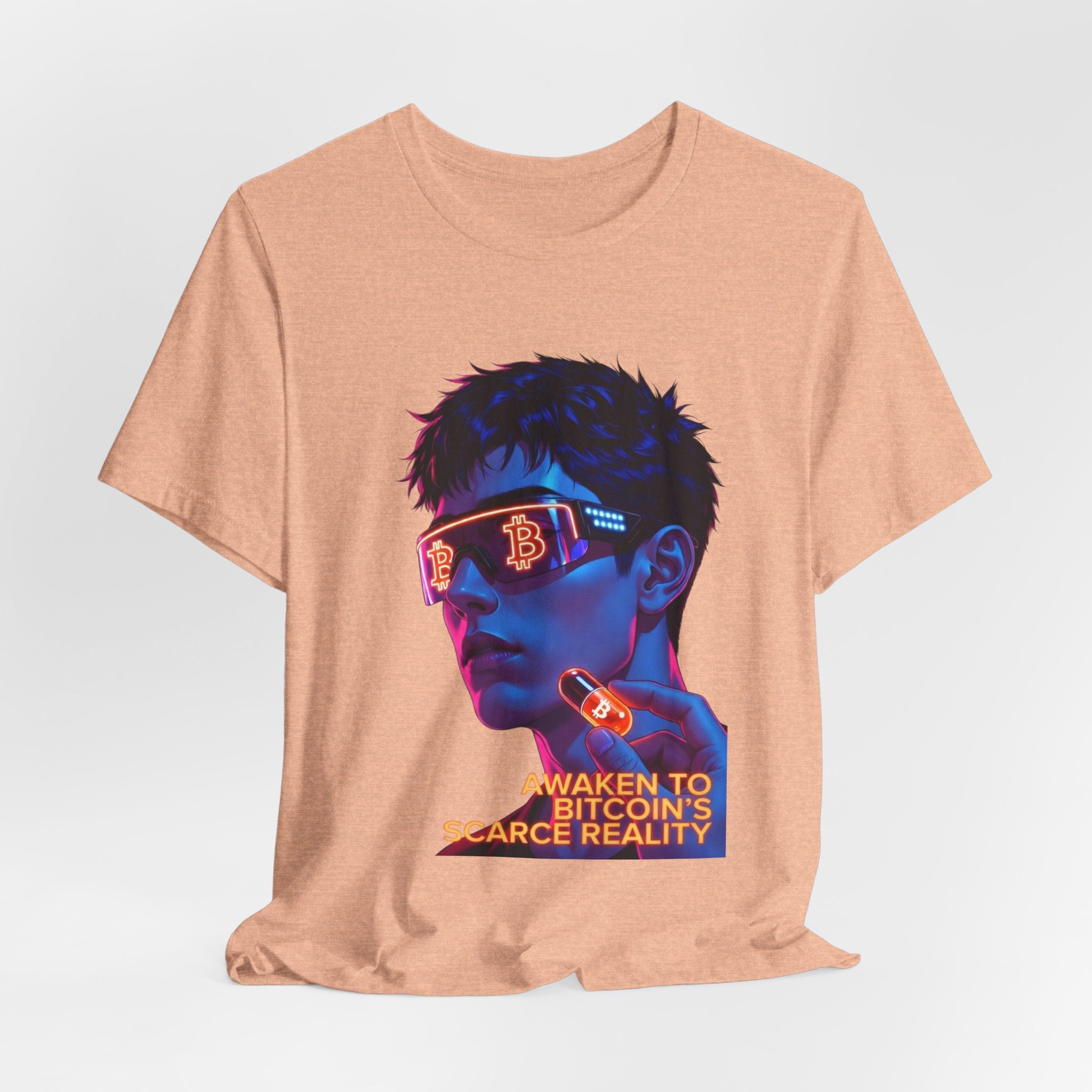 Bitcoin Tee — "AWAKEN TO BITCOIN'S SCARCE REALITY" Orange Pill Graphic T-Shirt
